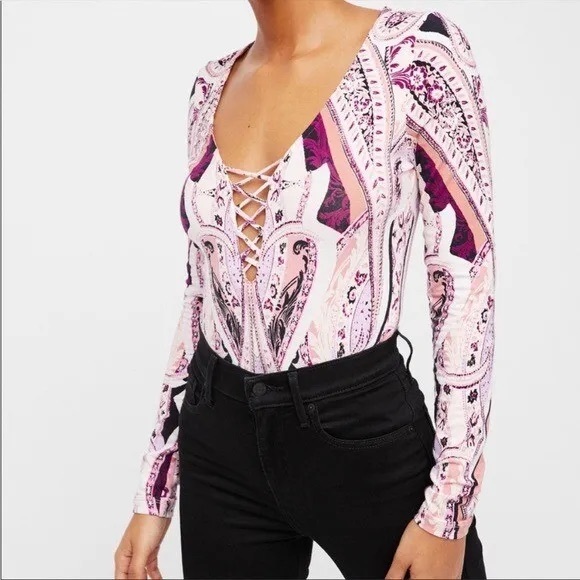 Free People Tops - Free People Pick a Place Bodysuit Pink Ivory Medium